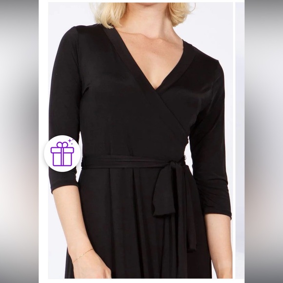 Black faux wrap maxi 3/4 sleeve dress - Picture 4 of 7